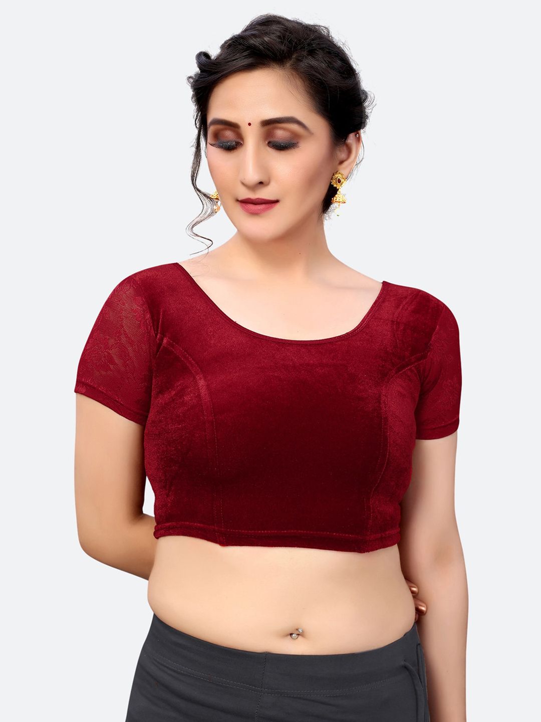 SIRIL Women Maroon Solid Saree Blouse Price in India