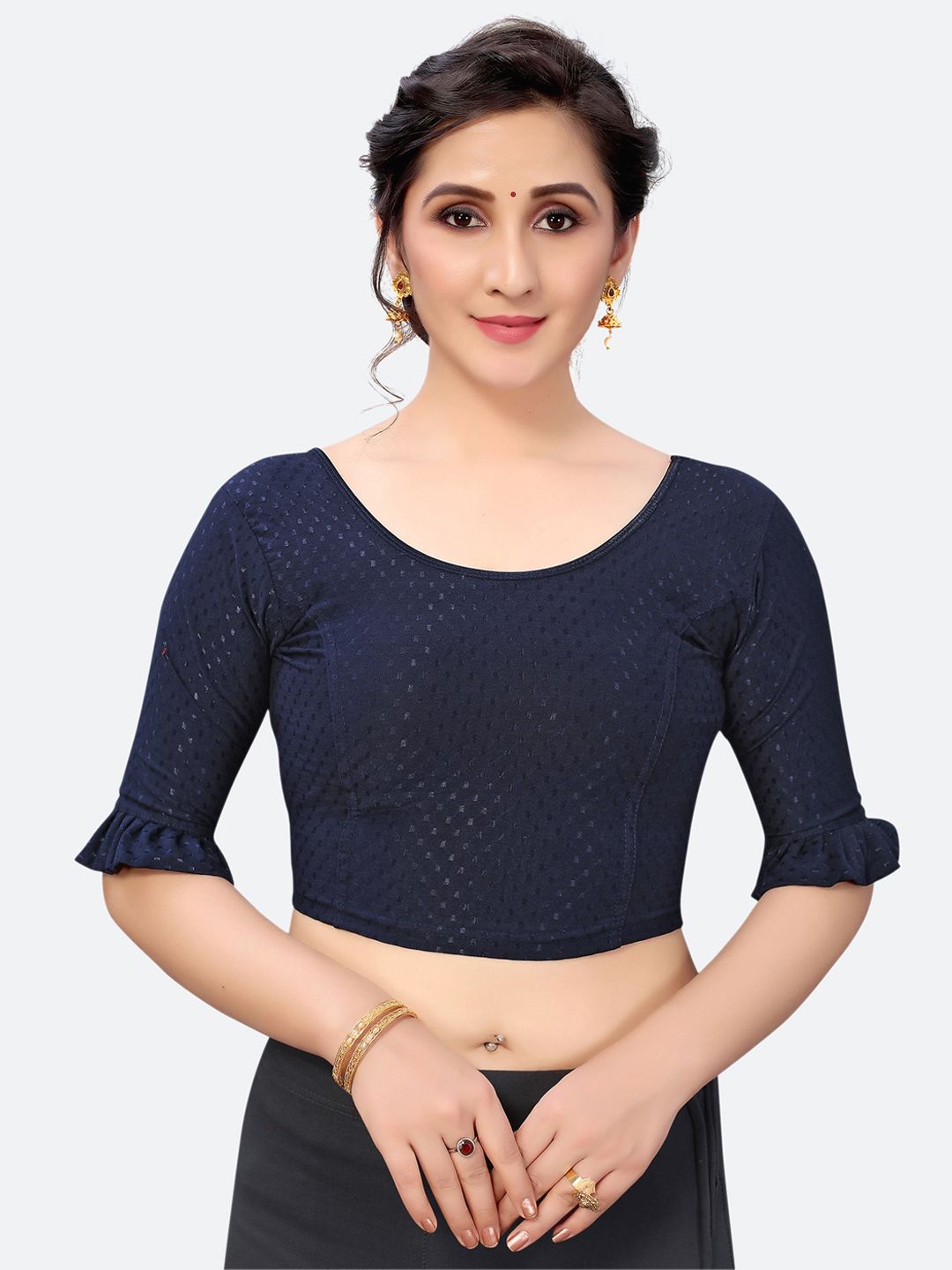 SIRIL Women Navy Blue Woven Design Saree Blouse Price in India