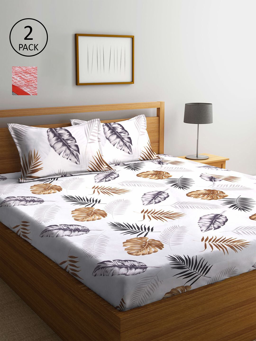 KLOTTHE White & Red Floral Printed 210 TC 2 King Bedsheets with 4 Pillow Covers Price in India