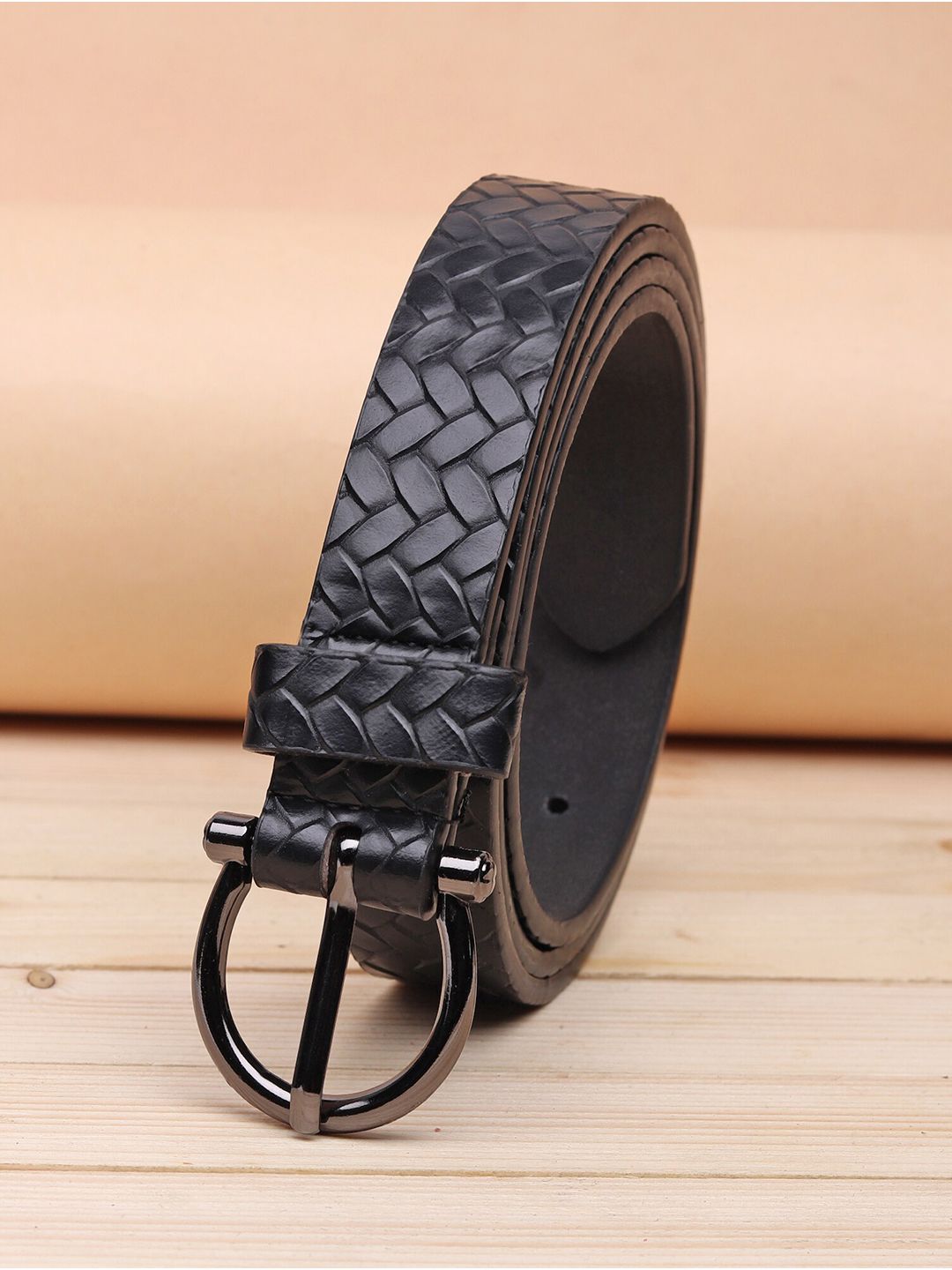 URBAN ALFAMI Women Black Textured PU Belt Price in India