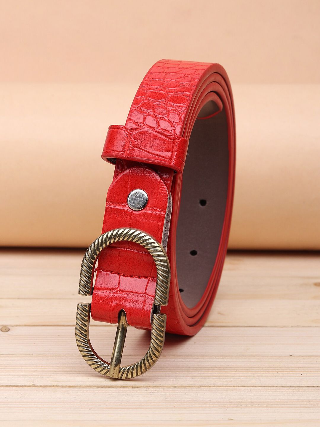 URBAN ALFAMI Women Red Textured PU Belt Price in India