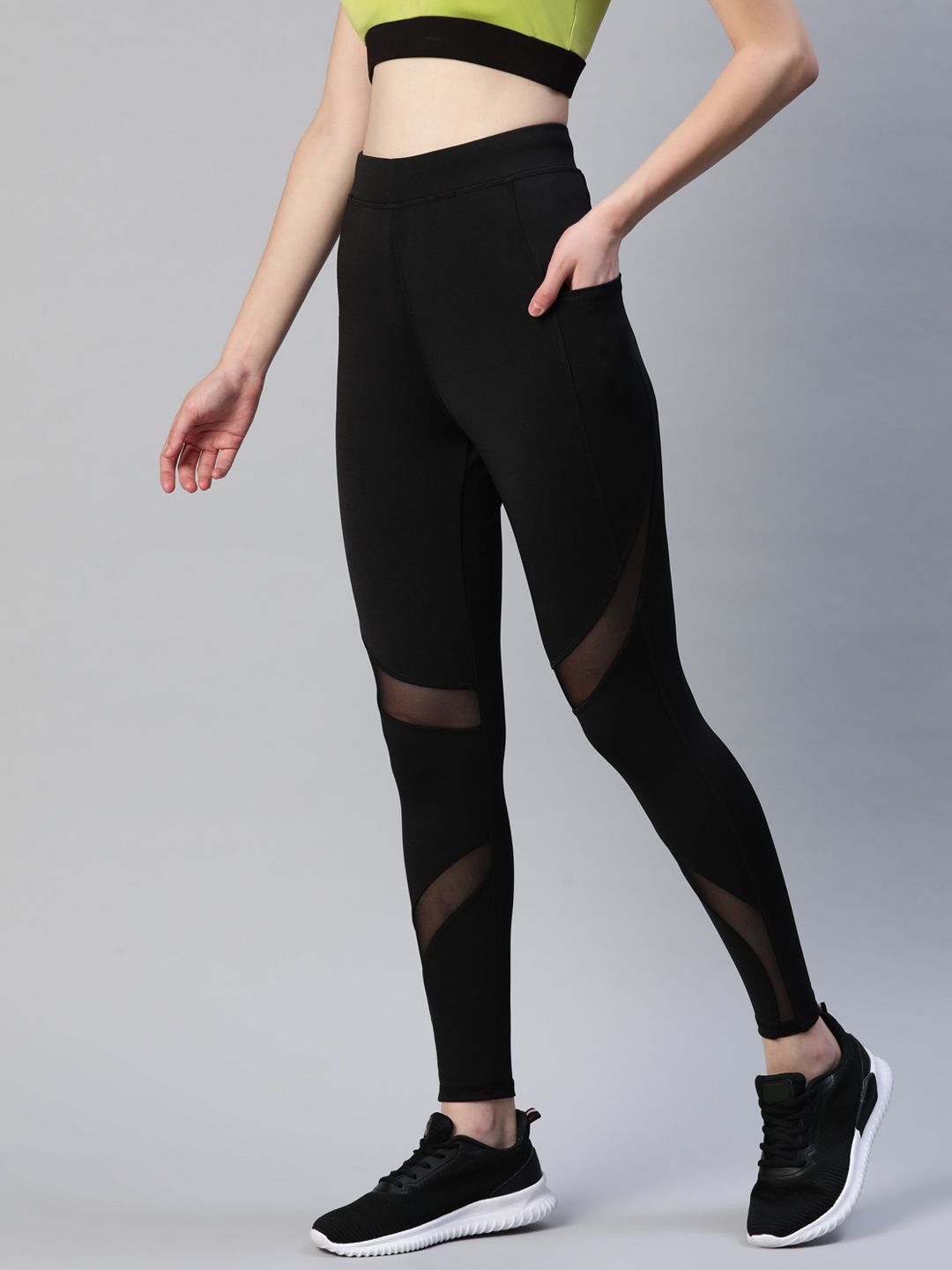 Blinkin Women Black Rapid Dry Tights With Breathable Mesh Panels & Side Pockets Price in India