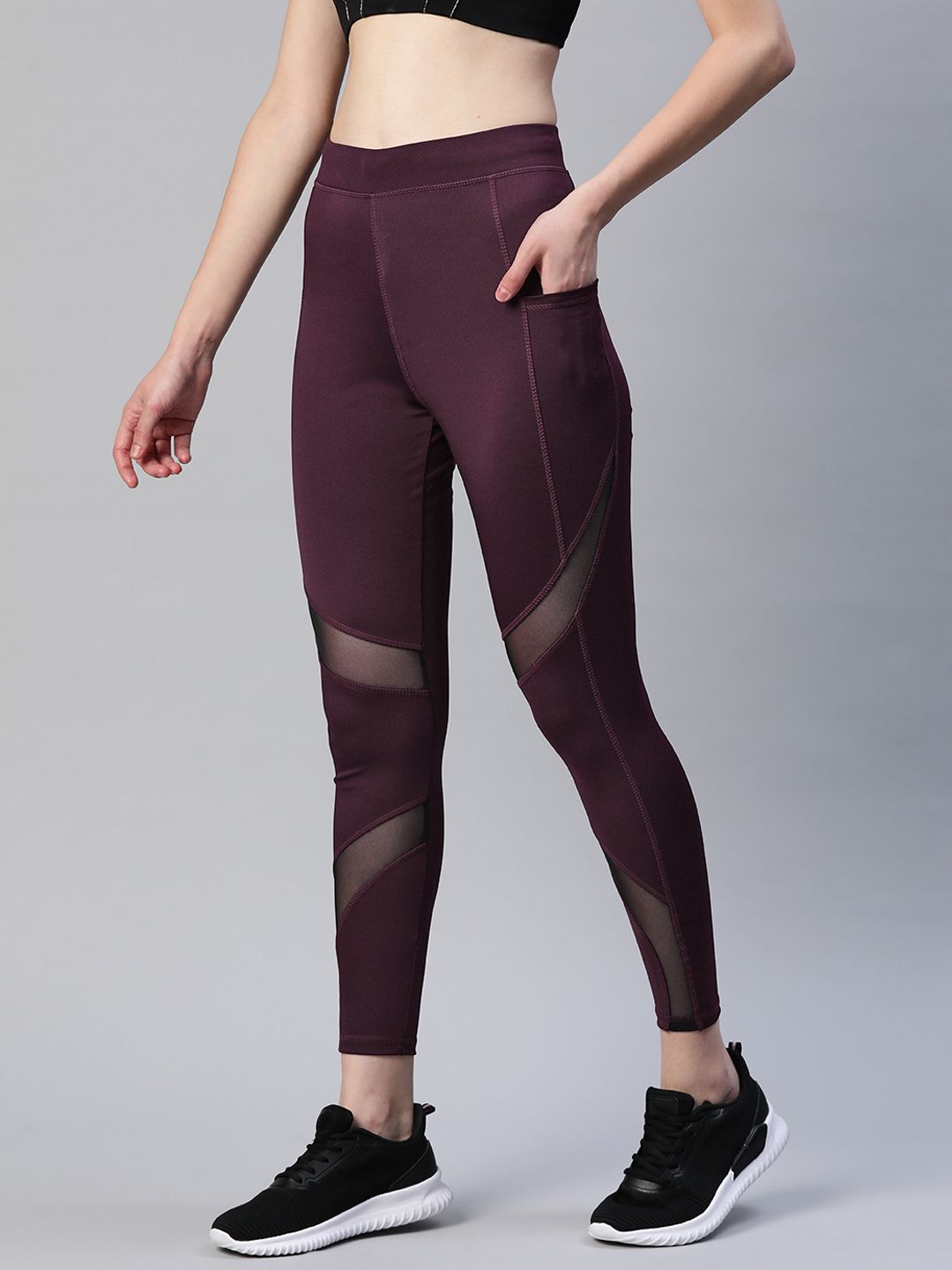 Blinkin Women Maroon Rapid Dry Tights With Breathable Mesh Panels & Side Pockets Price in India