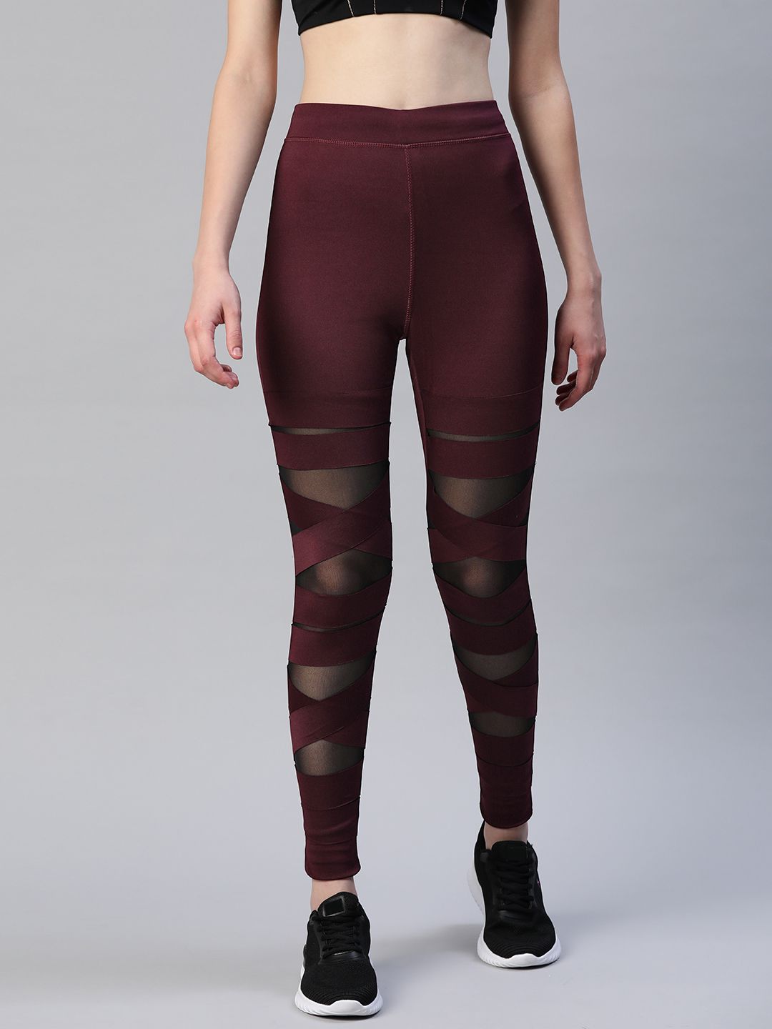 Blinkin Women Maroon Rapid Dry Tights With Breathable Mesh Panels Price in India