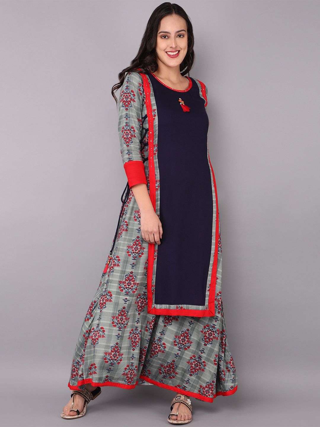 PARIKA CREATION Blue Floral Cotton ???????Ethnic Maxi Dress Price in India