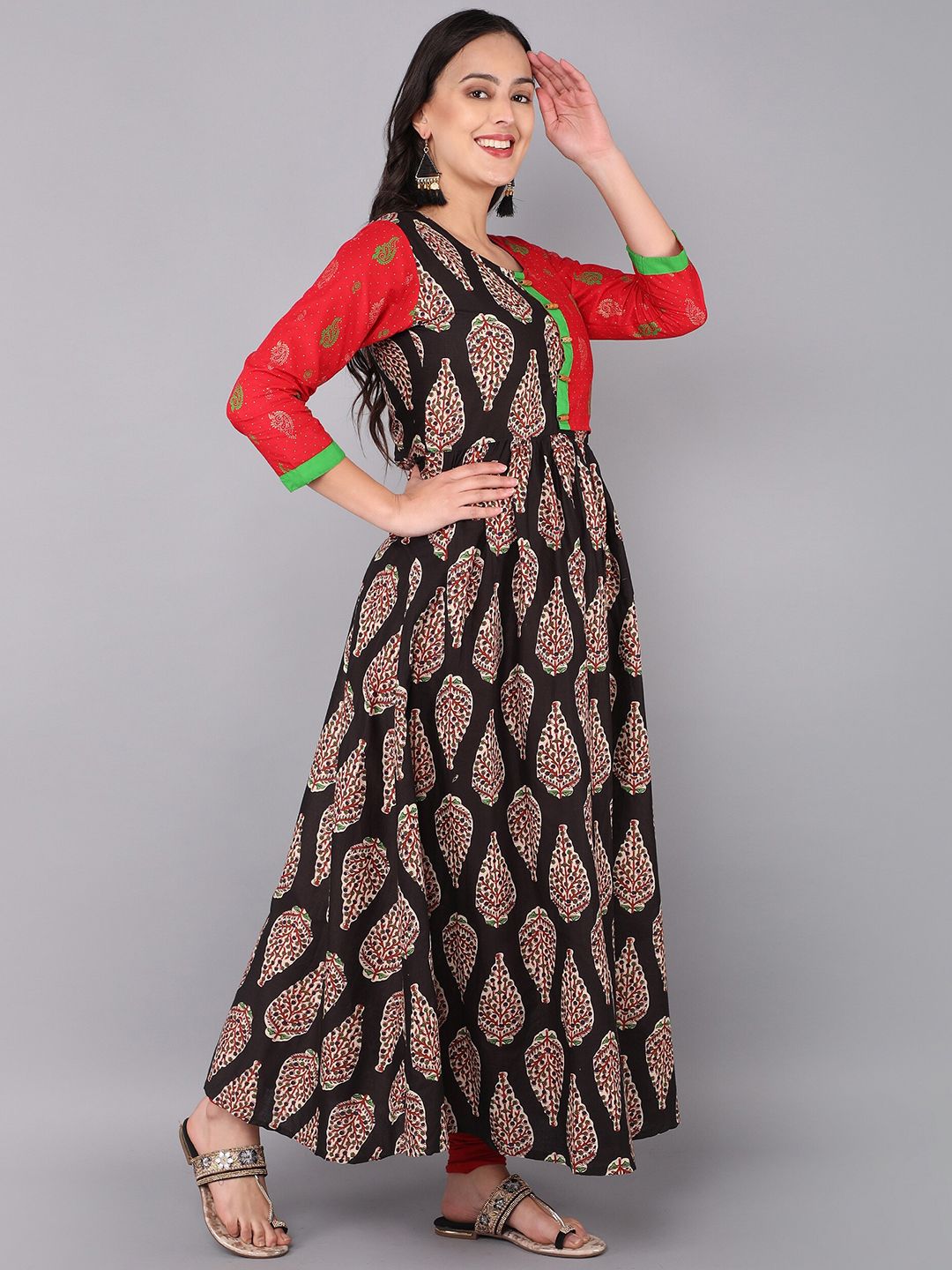 PARIKA CREATION Red & Black Ethnic Motifs Ethnic Cotton ???????Maxi Dress Price in India