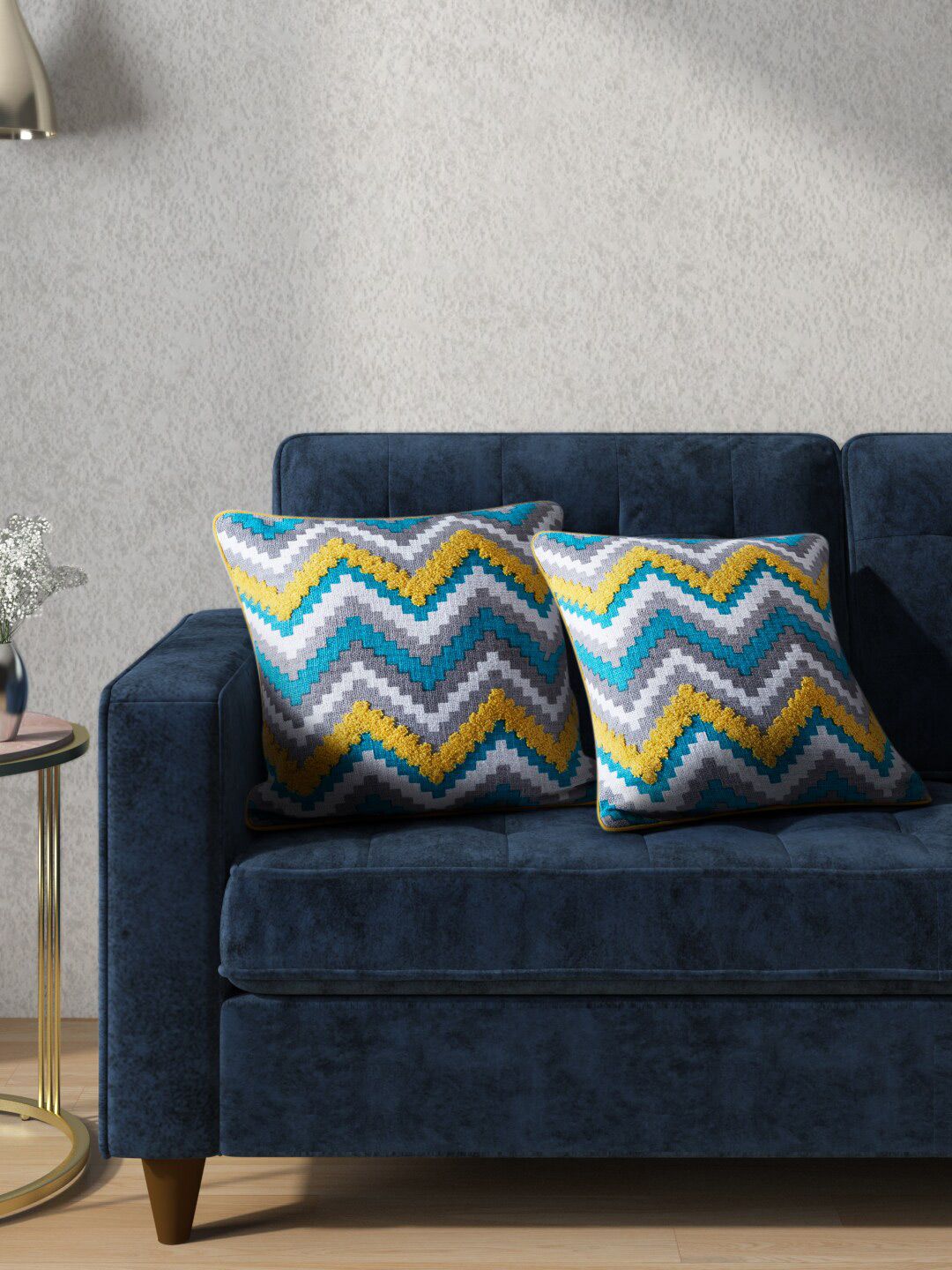 Living scapes by Pantaloons Grey & Blue Striped Square Cushion Covers Price in India