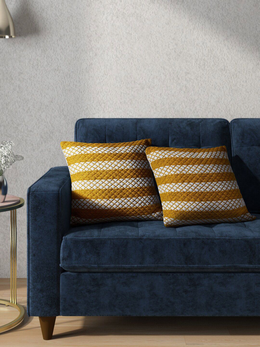 Living scapes by Pantaloons Mustard & White Striped Square Cushion Covers Price in India