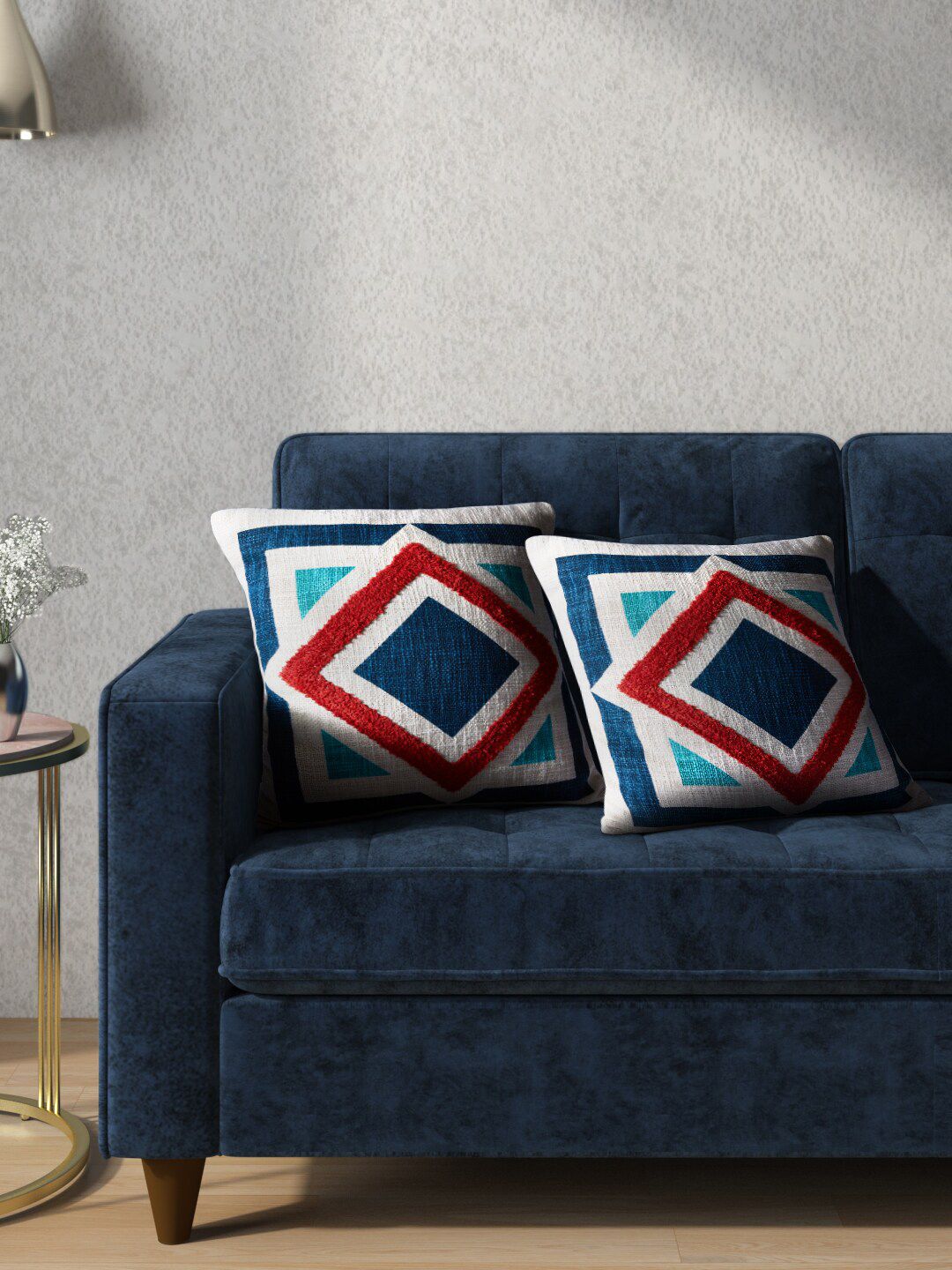Living scapes by Pantaloons Off White & Blue Abstract Square Cushion Covers Price in India