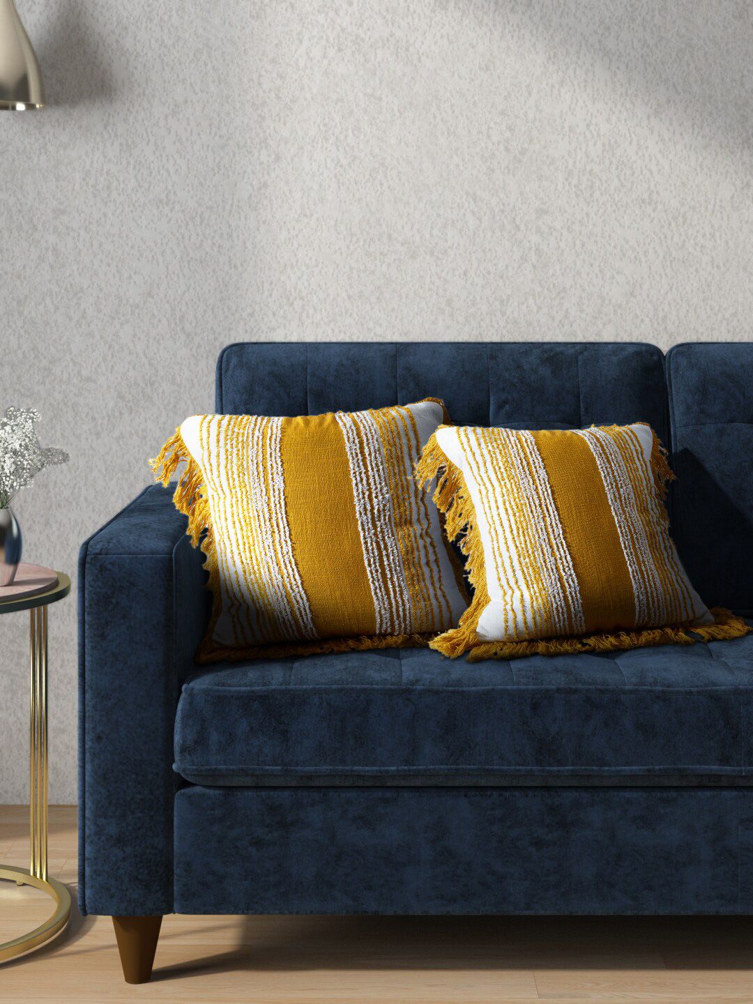 Living scapes by Pantaloons Mustard & White Striped Square Cushion Covers Price in India
