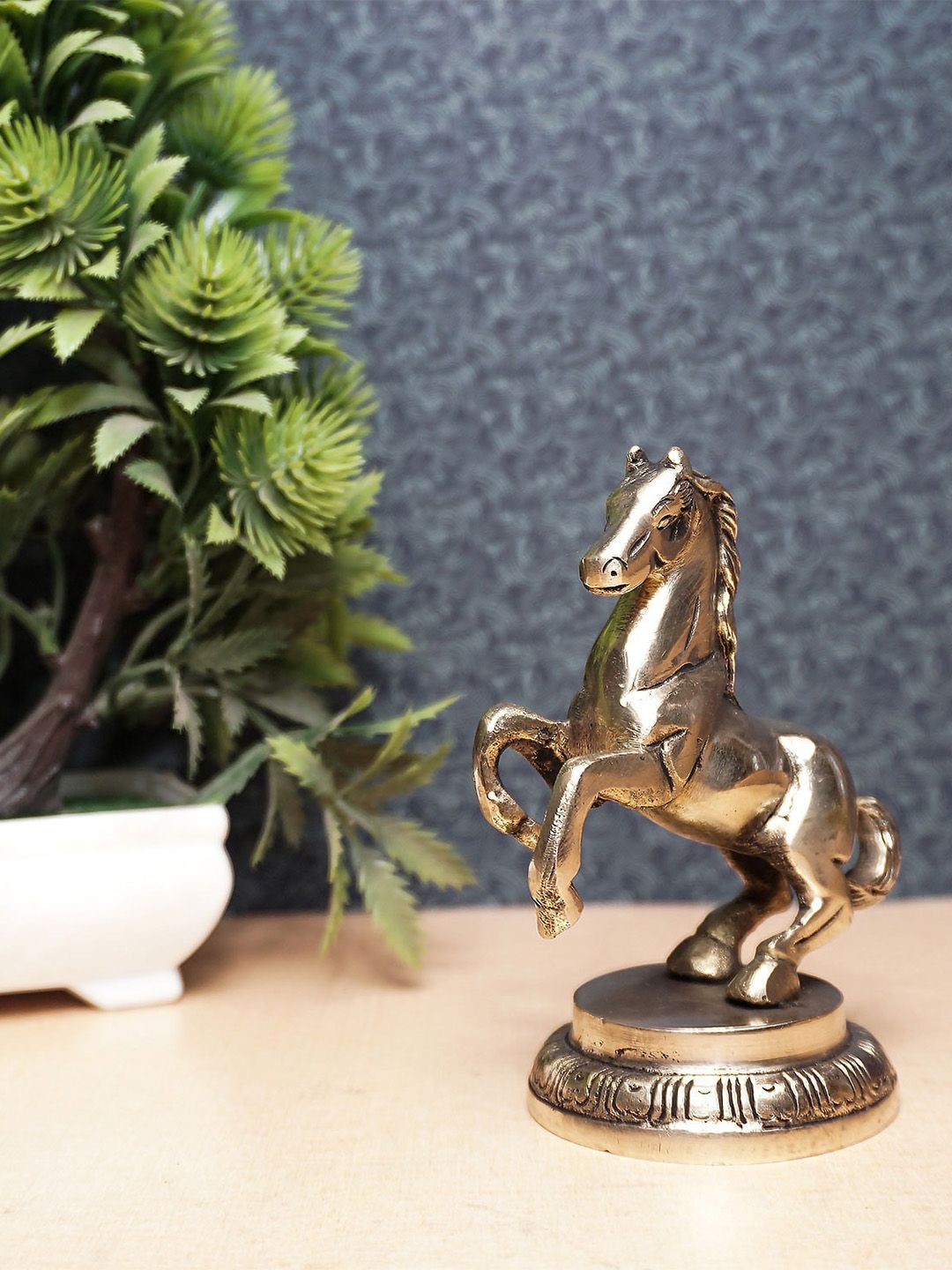 StatueStudio Gold-Toned Textured Standing Horse Showpiece Price in India