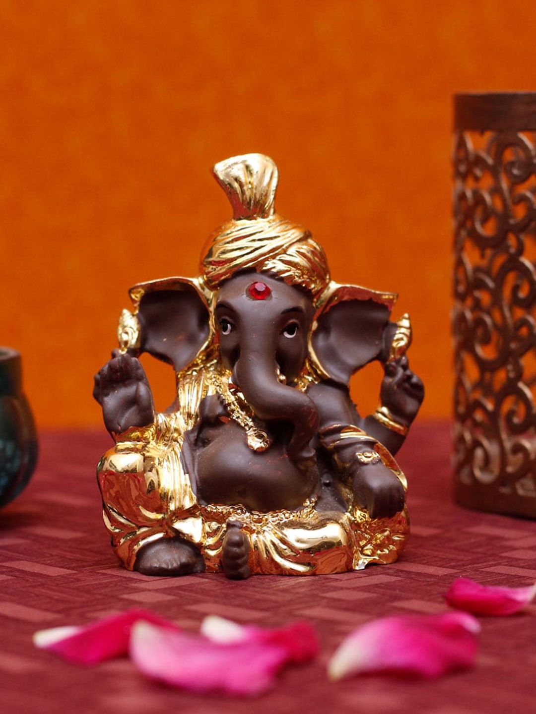 StatueStudio Brown & Gold Small Ganpati Showpieces Price in India