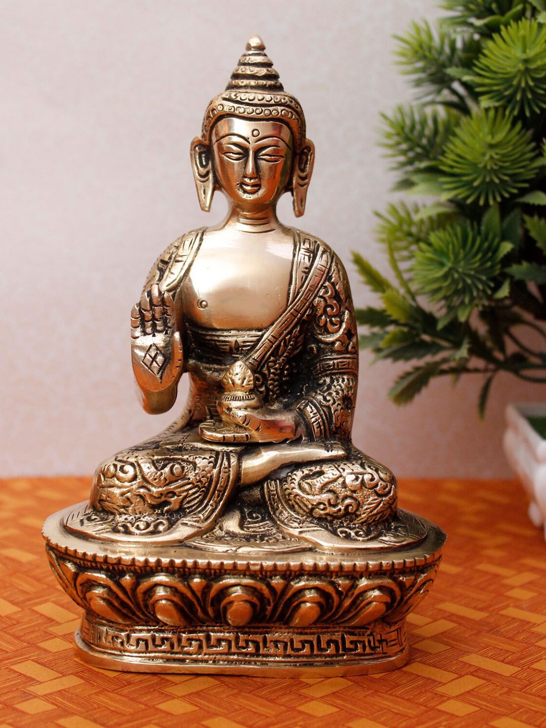StatueStudio Gold-Toned Textured Lord Buddha Showpiece Price in India