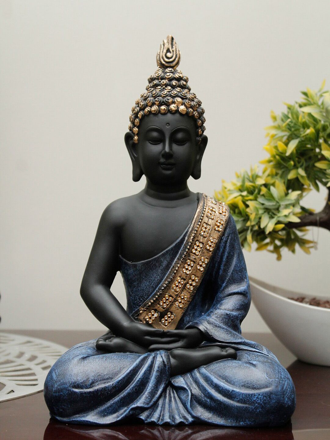 StatueStudio Blue & Black Meditating Buddha Idol Showpiece Price in India