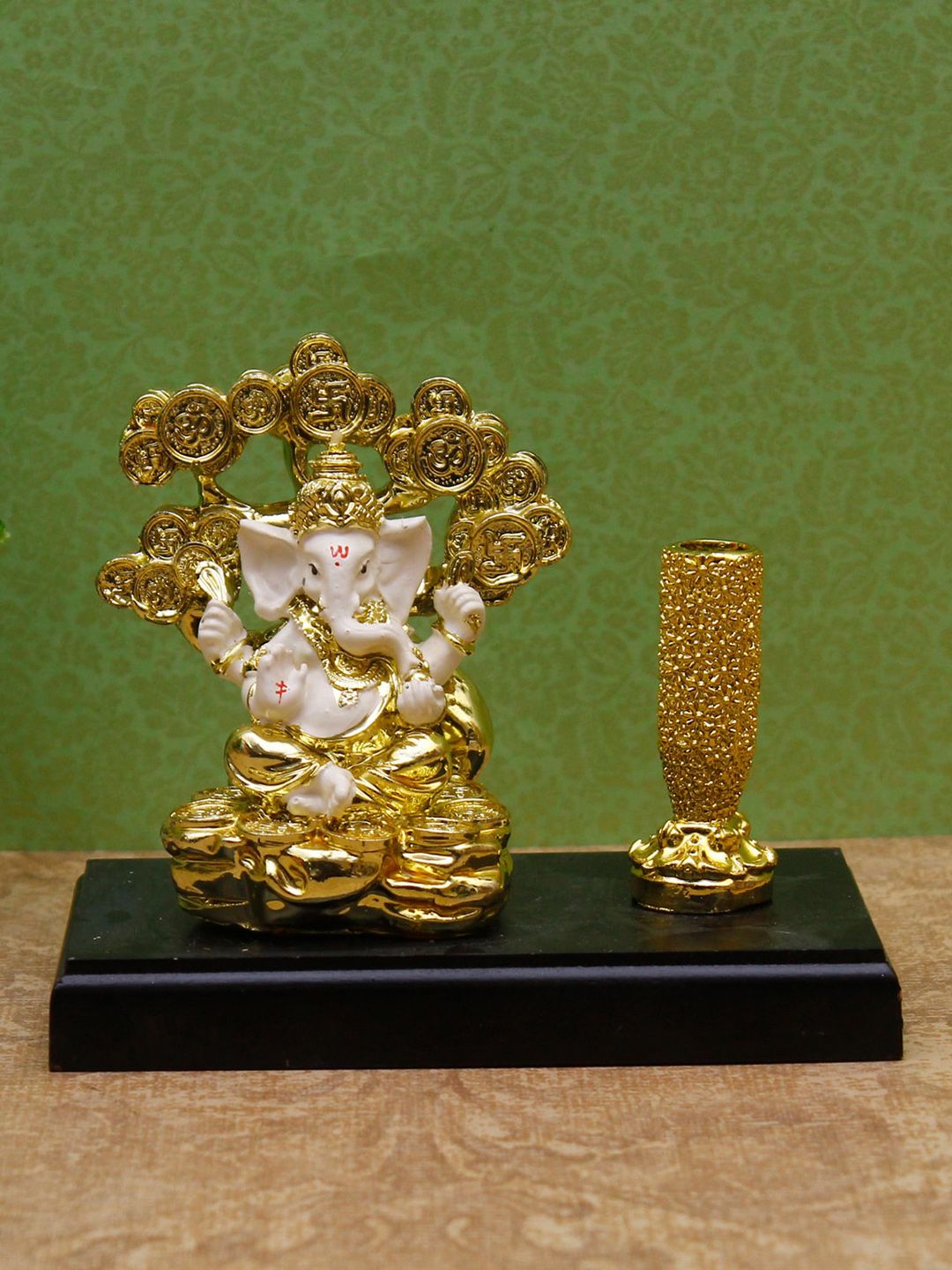 StatueStudio White & Gold Ganesha Idol With Tree And Pen Holder Showpieces Price in India