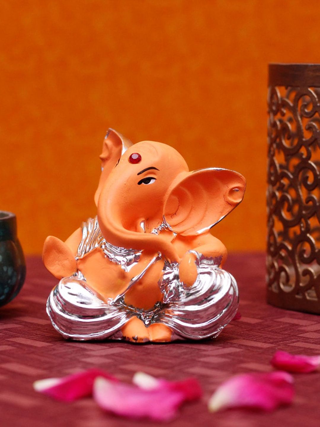 StatueStudio Orange & Silver Ganpati Figurine Showpieces Price in India