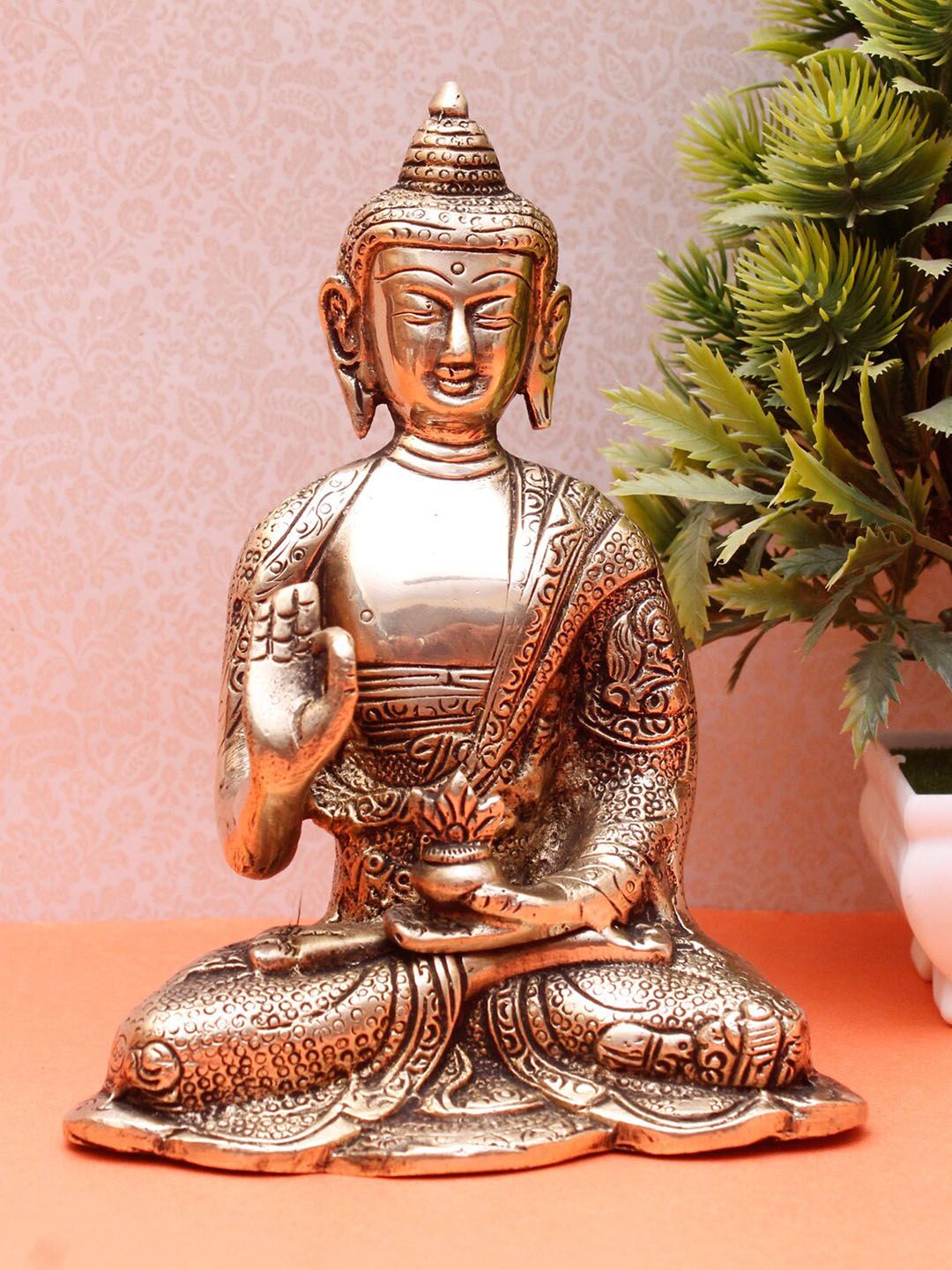 StatueStudio Gold Brass Carved Buddha Showpiece Price in India