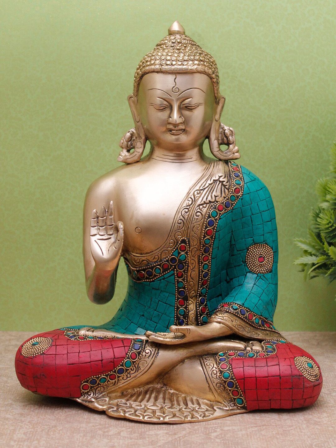 StatueStudio Gold-Toned & Blue Textured Large Buddha Showpiece Price in India