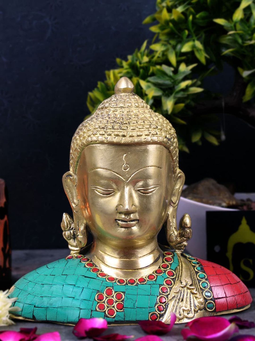 StatueStudio Gold-Tonned & Blue Buddha Idol Showpiece Price in India