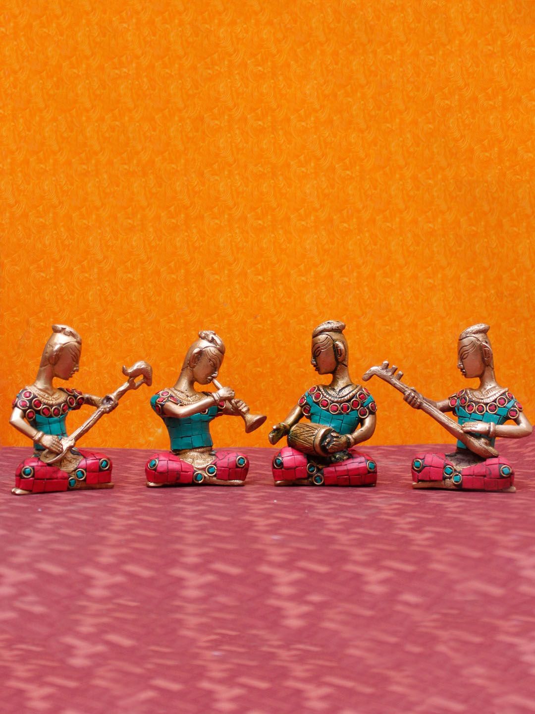 StatueStudio Set Of 4 Gold-Toned & Blue Textured Musical Band Showpiece Price in India