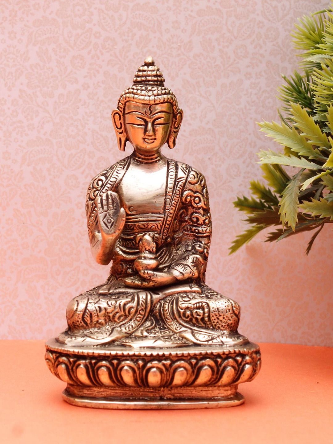 StatueStudio Gold-Toned Brass Carved Buddha Idol Showpieces Price in India