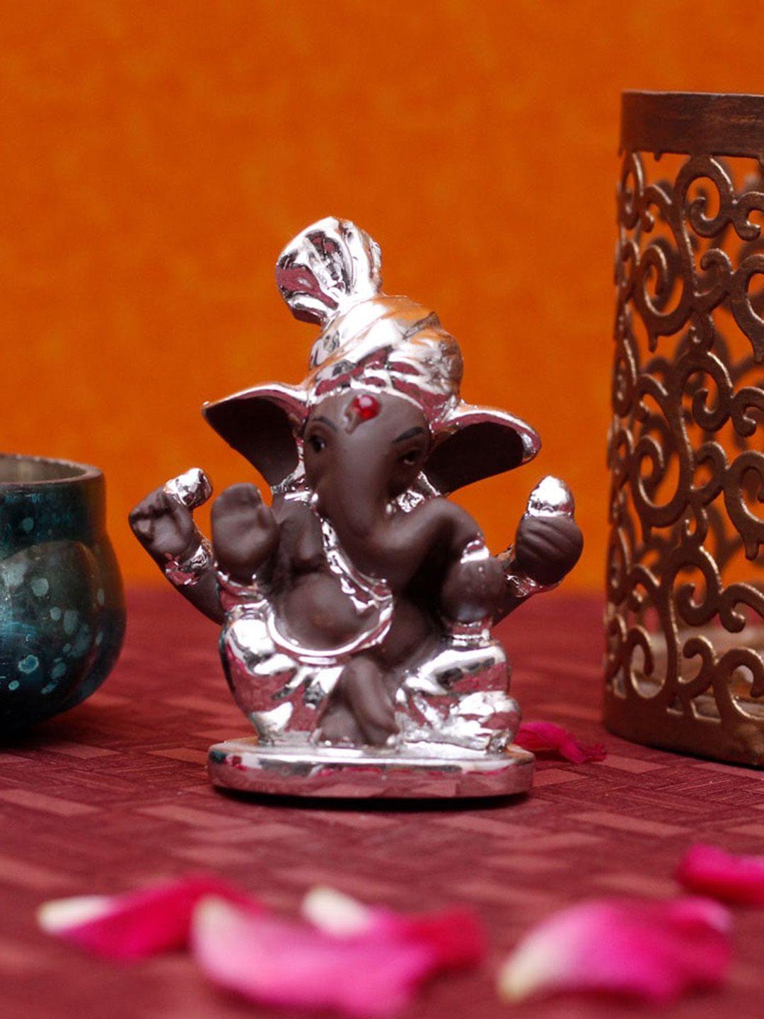 StatueStudio Silver-Tonned & Brown Ganesha Idol Showpiece Price in India