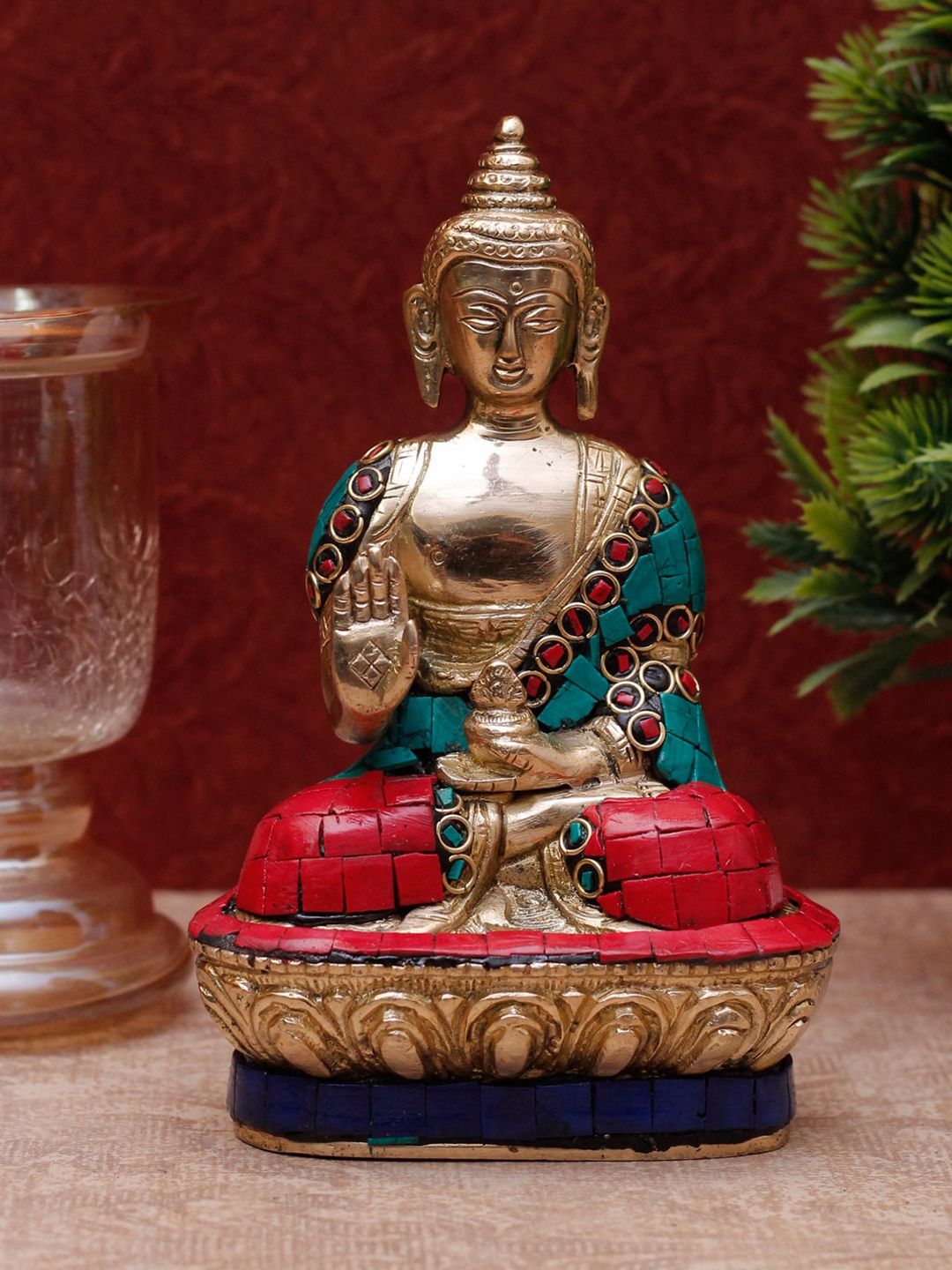 StatueStudio Gold-Toned & Red Blessing Buddha Showpiece Price in India