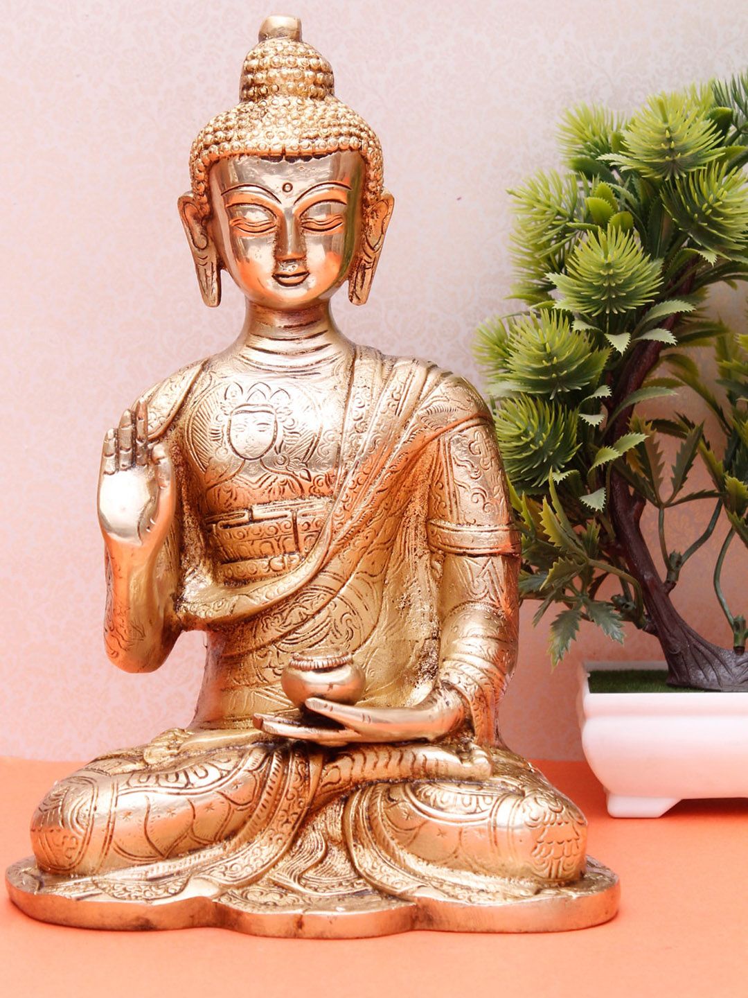StatueStudio Gold-Toned Textured Blessing Buddha Showpiece Price in India