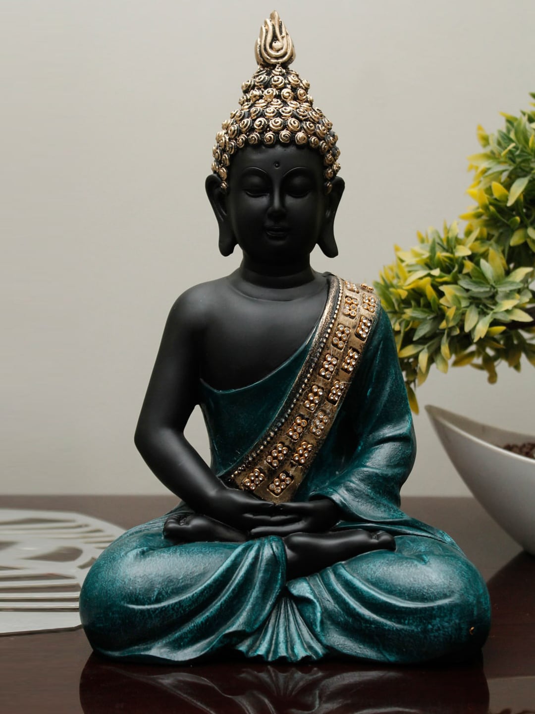 StatueStudio Green Polyresin Meditating Buddhist Buddha Statue Showpiece Price in India