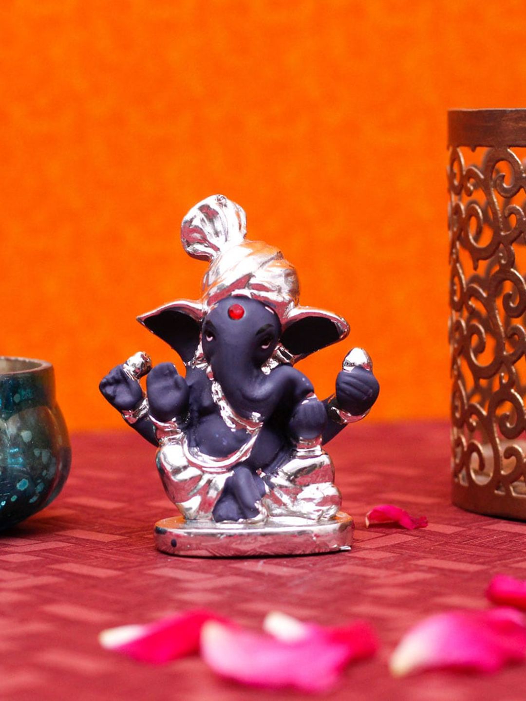 StatueStudio Silver-Toned & Blue Textured Ganpati Statue Showpiece Price in India