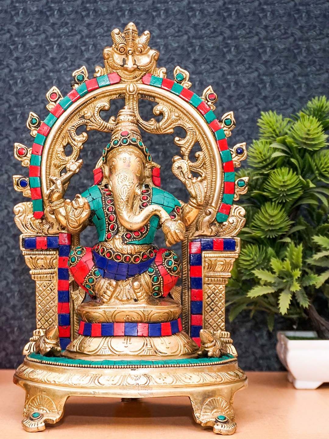 StatueStudio Gold Tone Brass Large Ganpati Statue Price in India