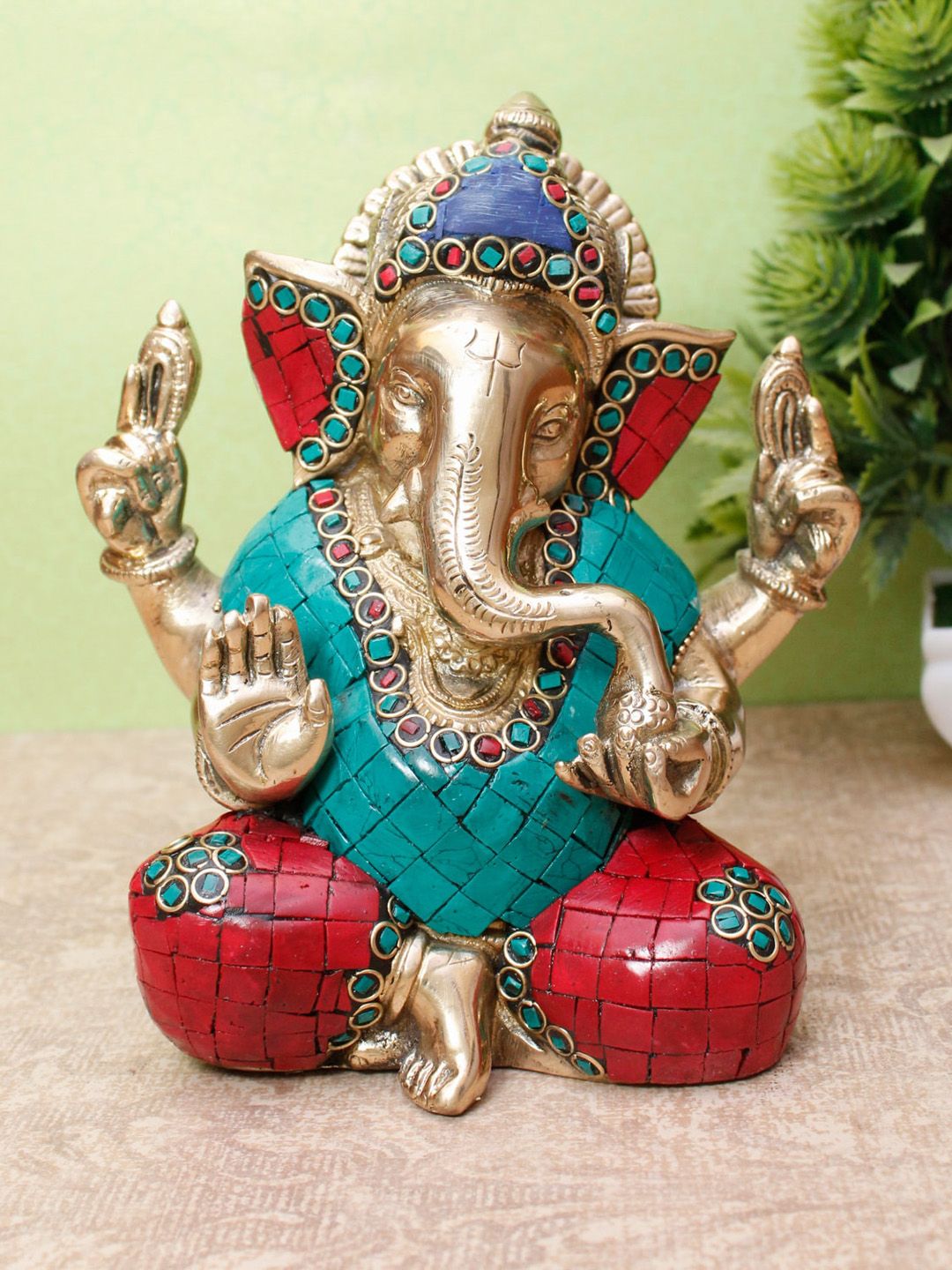 StatueStudio Gold-Toned & Red Ganesha Corporate Showpieces Price in India