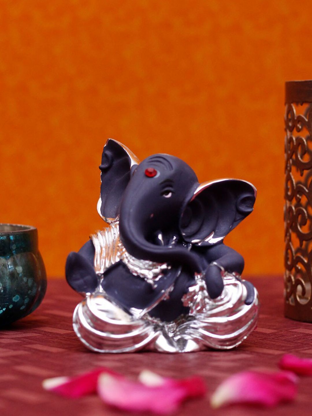StatueStudio Silver-Toned & Blue Textured Small Ganesha Showpiece Price in India