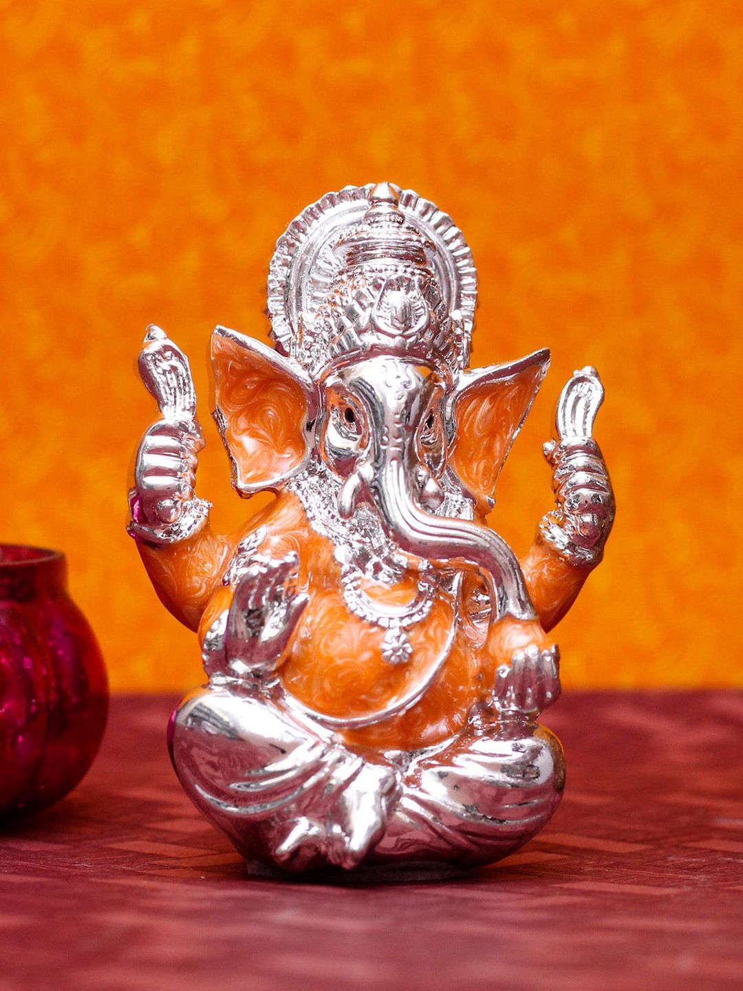 StatueStudio Silver & Gold- Toned Car Dashboard Resin Ganpati Ganesh Statue Showpieces Price in India