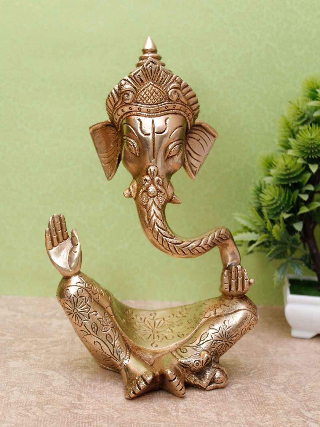 StatueStudio Gold-Toned Lord Crowned Ganesha Showpiece Price in India