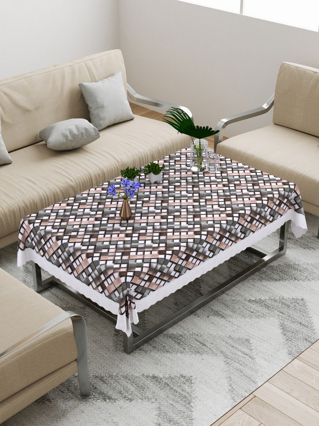 DREAM WEAVERZ Multi-Colored Checkered Centre Table Cover Price in India