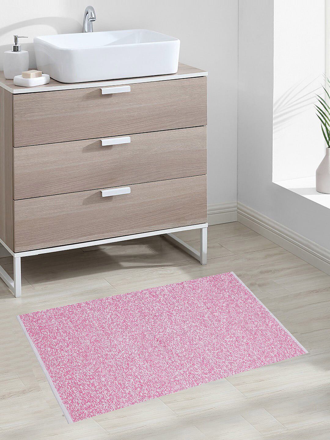 Oxolloxo Pink & White Printed Cotton Rectangle Floor Rug Price in India