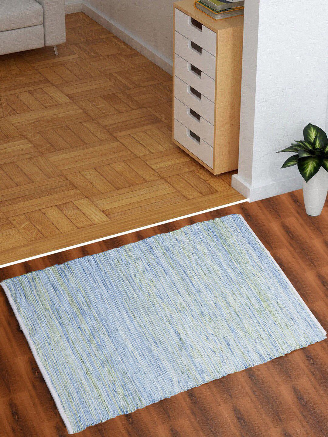Oxolloxo Blue & Green Woven Design Rectangle Shape Floor Mat Price in India
