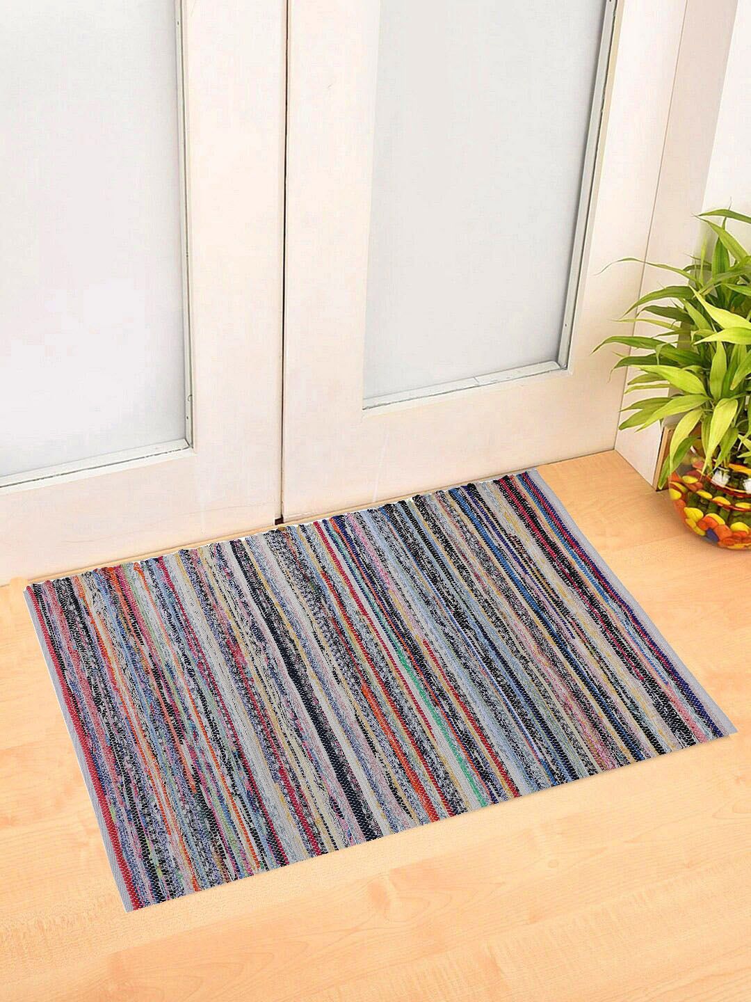 Oxolloxo Blue & Grey Striped Woven Design Rectangle Floor Mats & Dhurries Price in India