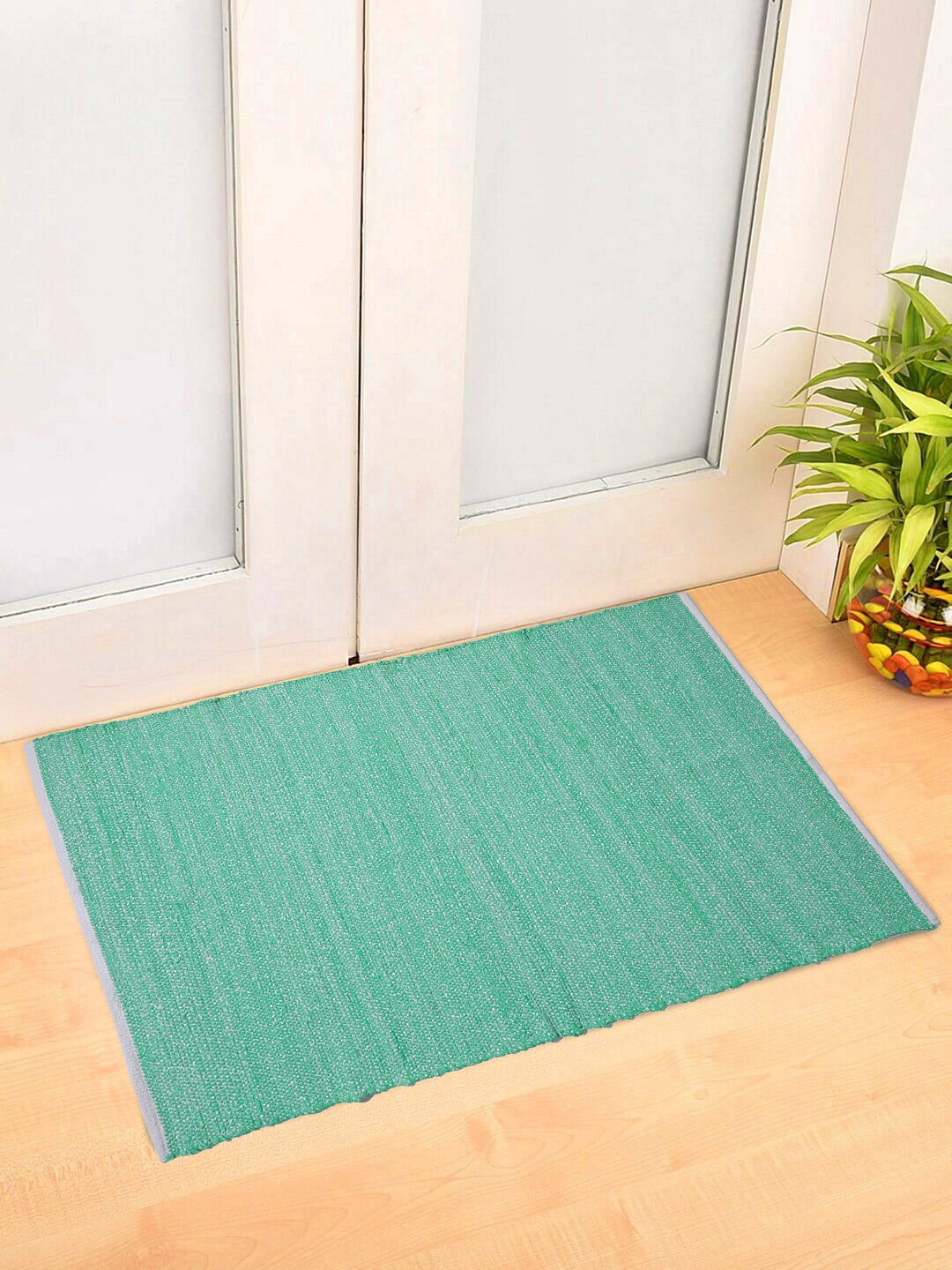 Oxolloxo Green Woven Design Rectangle Dhurrie Price in India