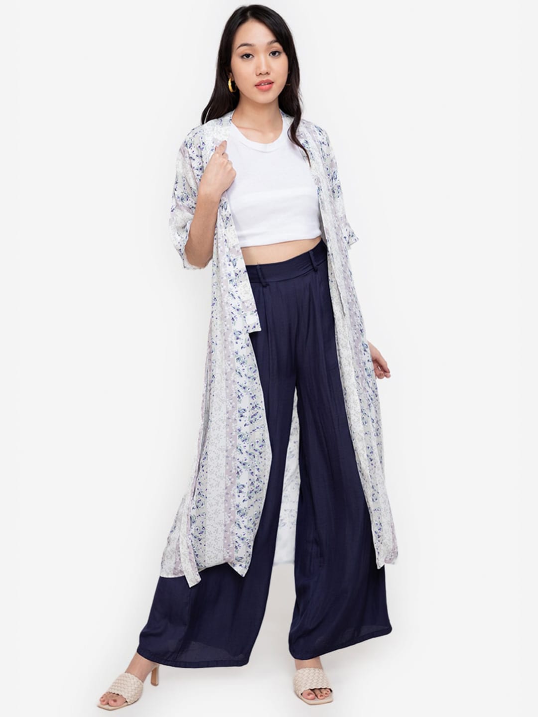 ZALORA BASICS Women White Floral Printed Short Sleeves Longline Shrug Price in India