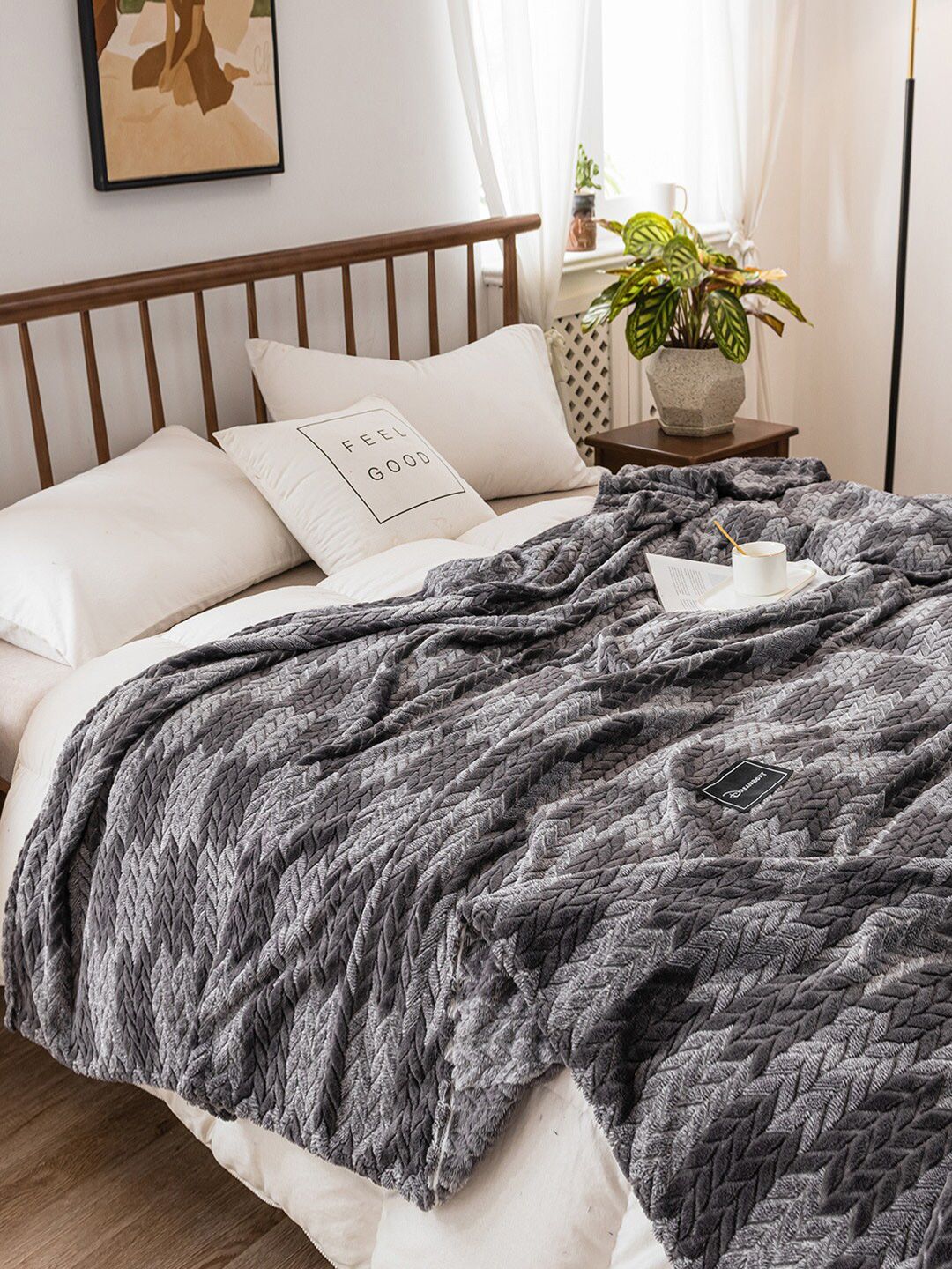 JC Collection Grey & Black Summer 350 GSM Double Bed Blanket Price in India