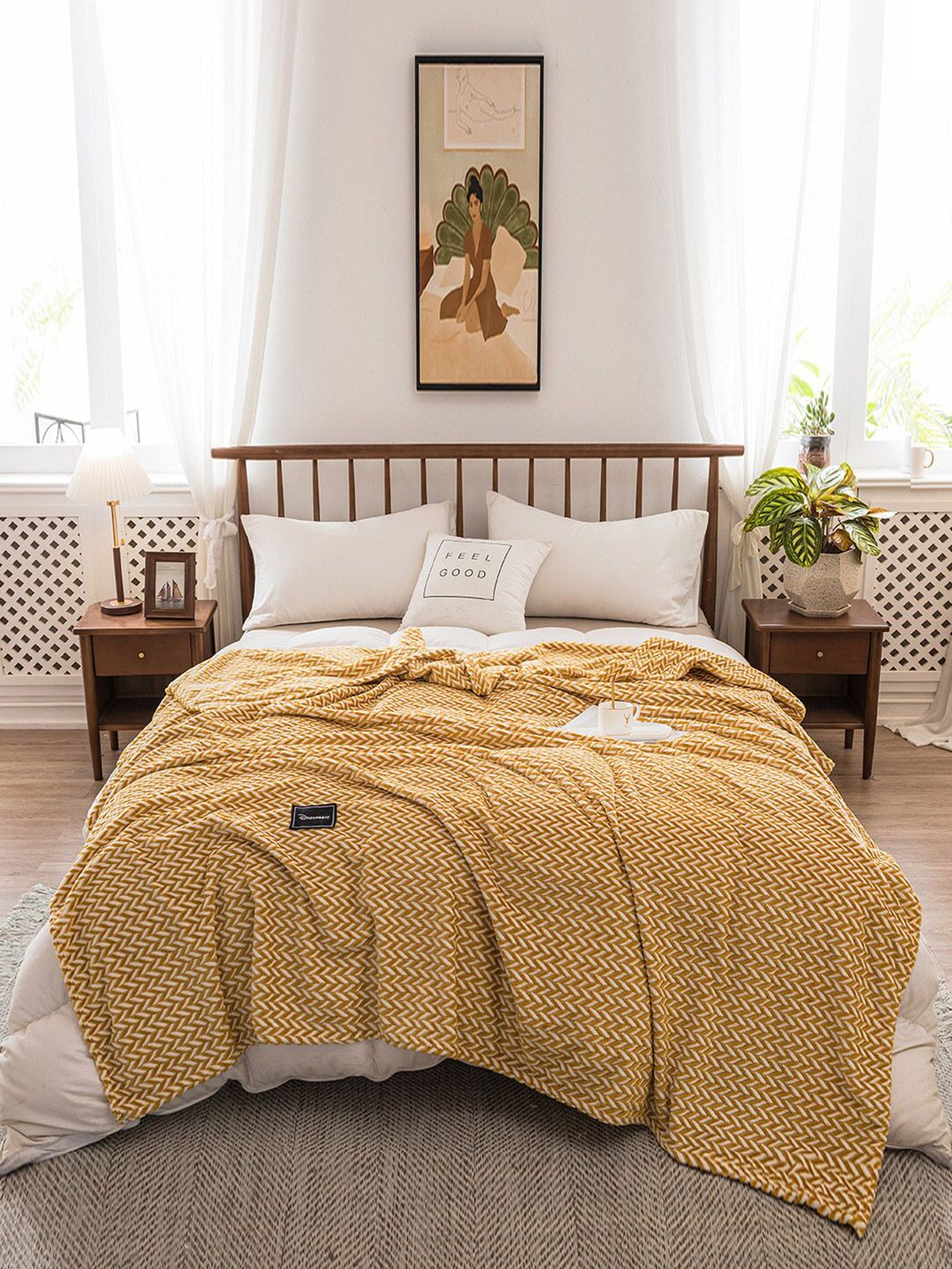 JC Collection Yellow & White Summer 350 GSM Double Bed Blanket Price in India