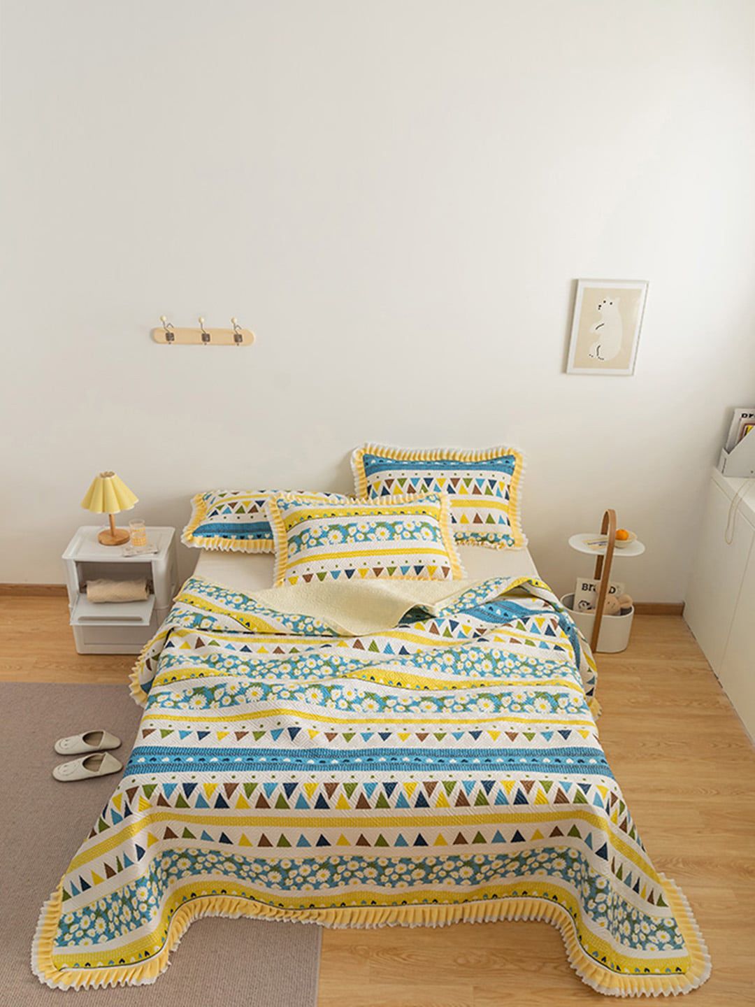 JC Collection Blue & Yellow Printed Pure Cotton Double King Bed Cover Price in India