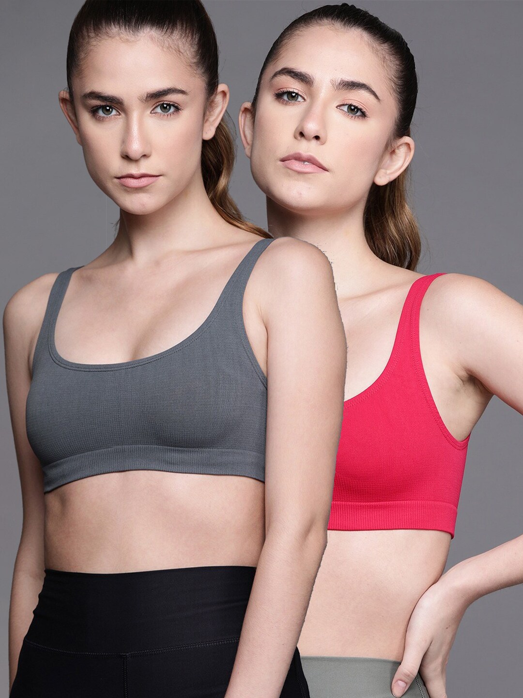 Inddus Pack of 2 Grey & Magenta Non Wired Non Padded Seamless Bra Tops Price in India