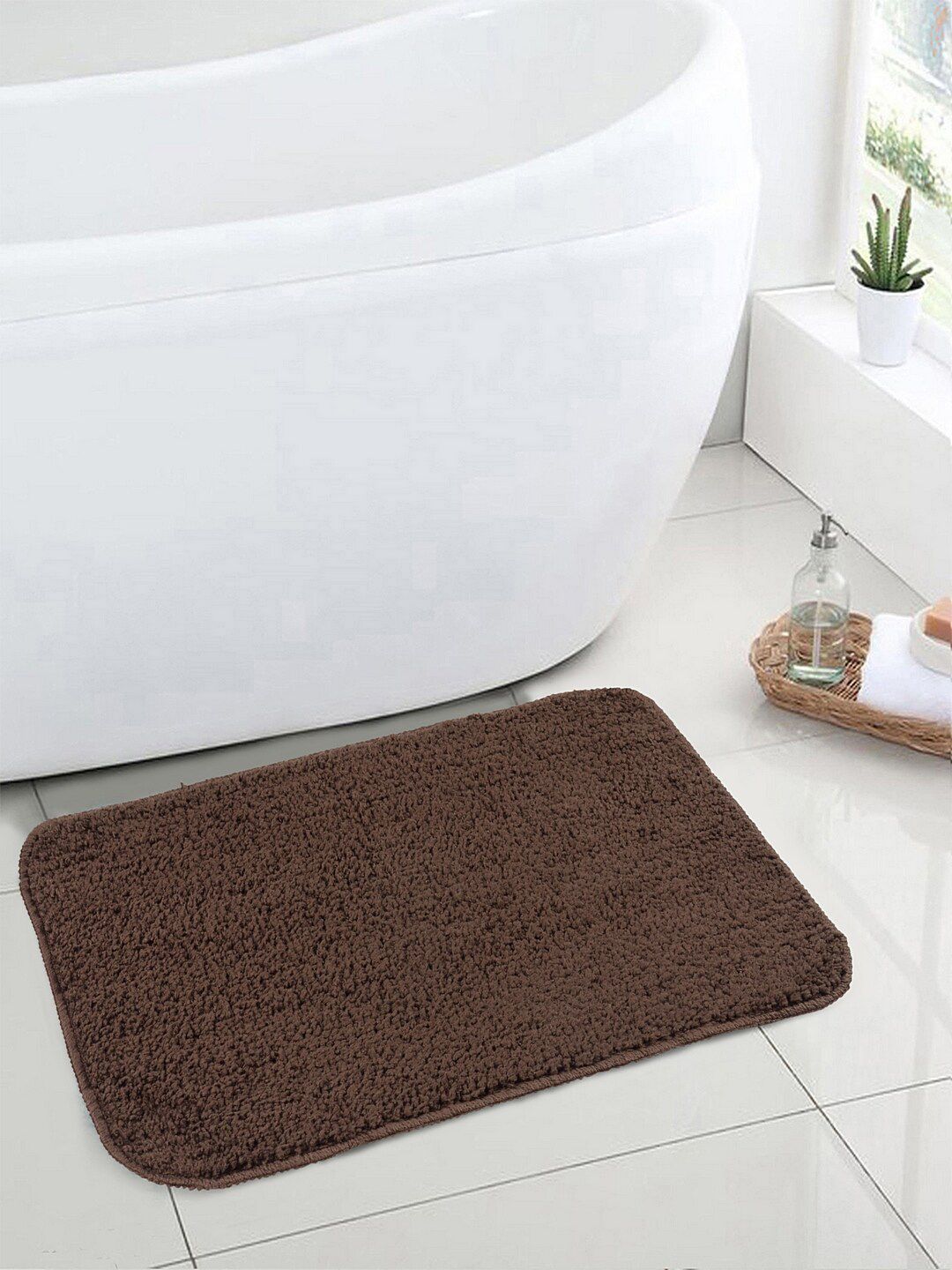 Soumya Set of 2 Brown Microfiber Solid Anti-Skid Doormat Price in India