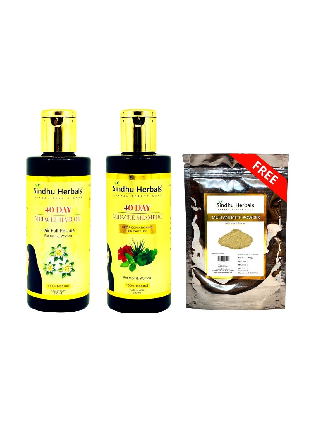 Sindhu Herbals Set of 40-Day Miracle Hair Oil & Shampoo with Free Multani Mitti Powder Price in India