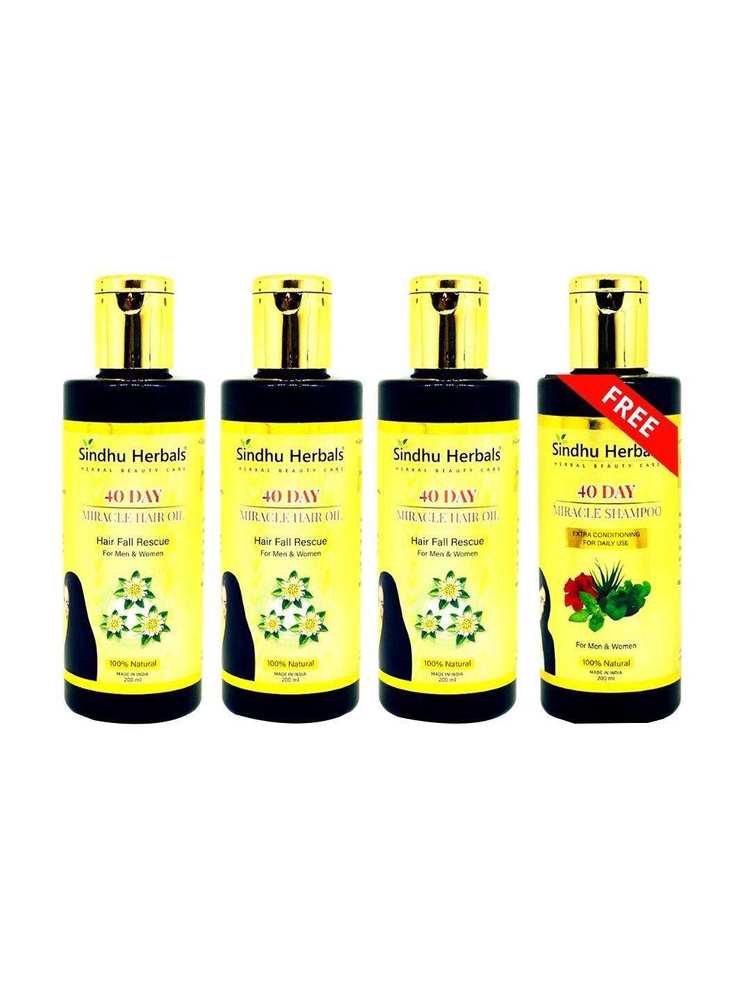 Sindhu Herbals Buy 3 40-Day Miracle Hair Oils & Get 1 40-Day Miracle Shampoo Free Price in India