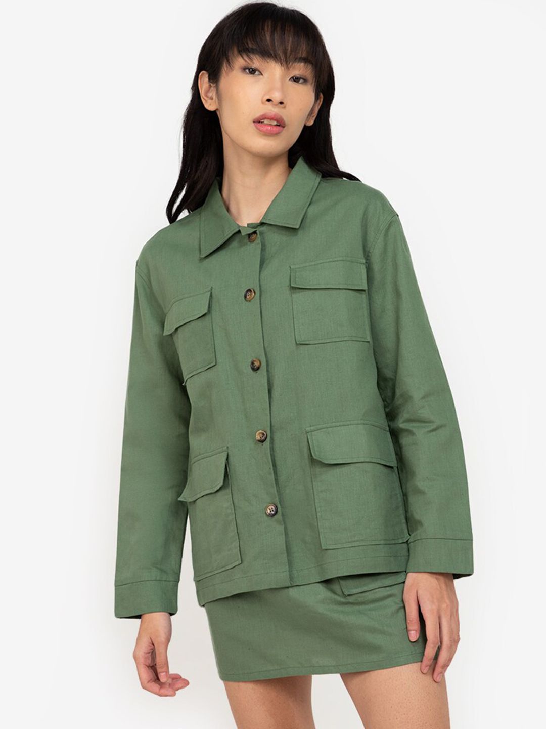 ZALORA BASICS Women Green Oversized Cargo Jacket Price in India