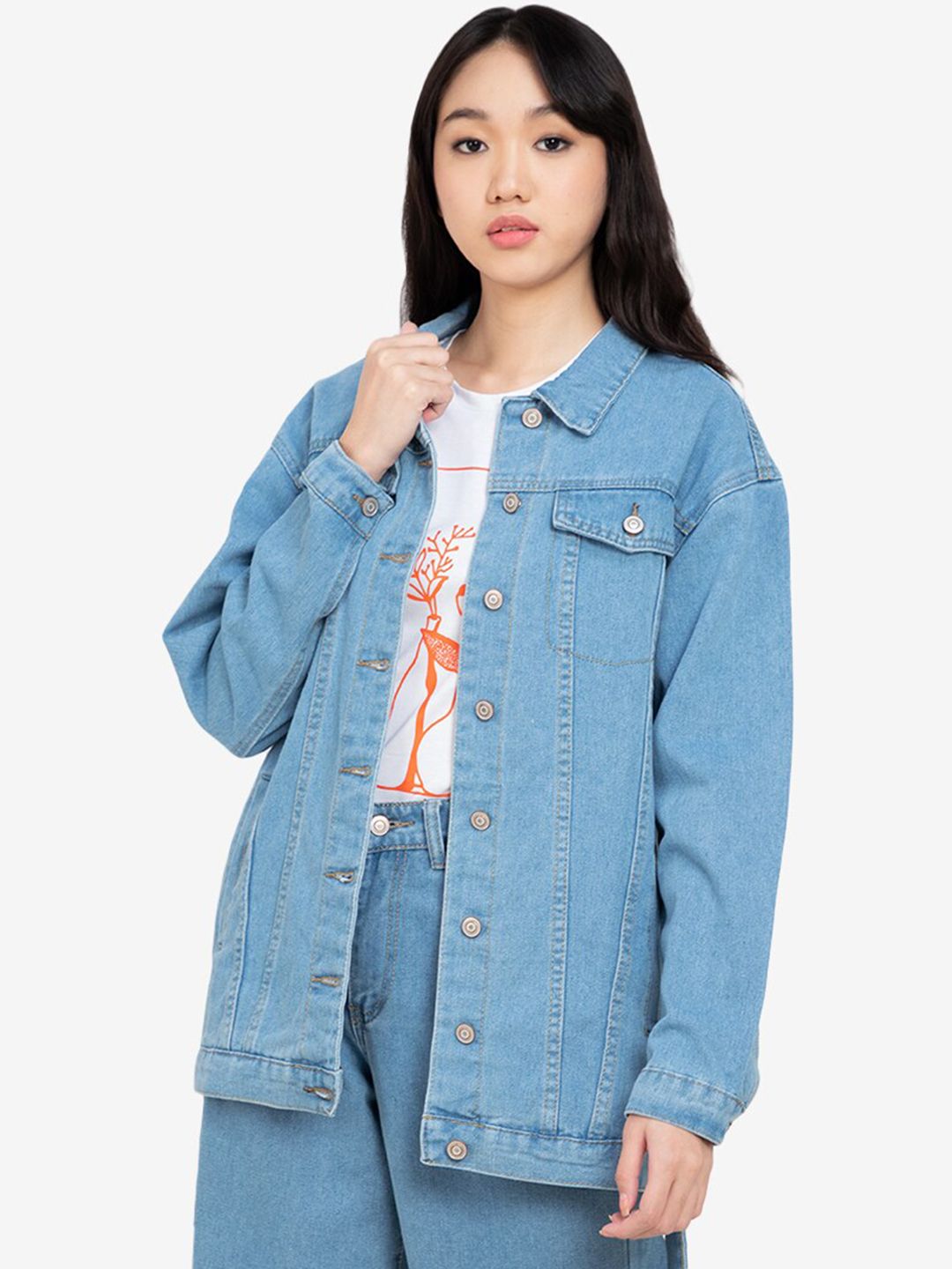 ZALORA BASICS Women Blue Tie Waist Denim Jacket Price in India